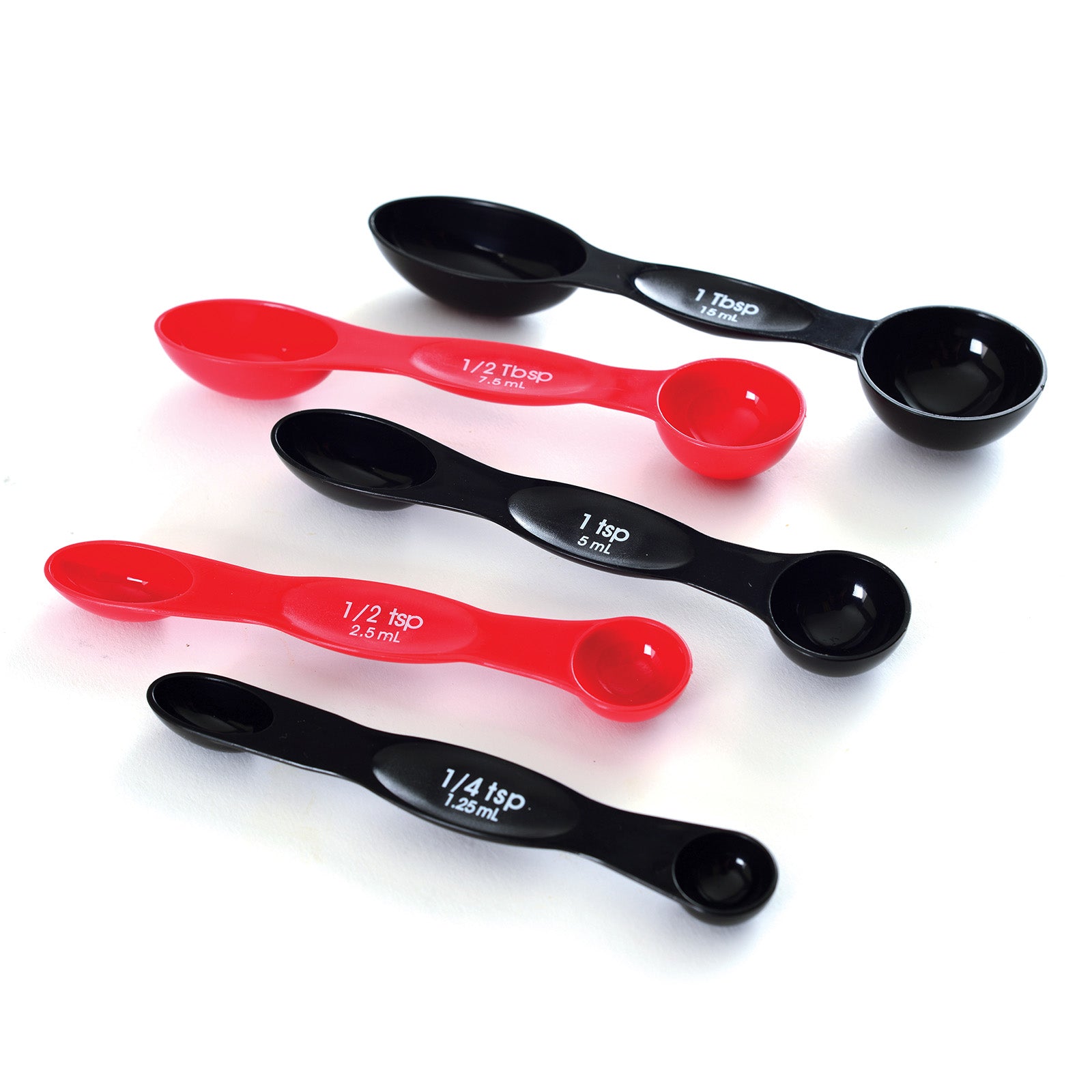 Norpro 5 Piece Nesting Magnetic Measuring Spoon Set 1/4 tsp to 1 tbsp, Red/Black