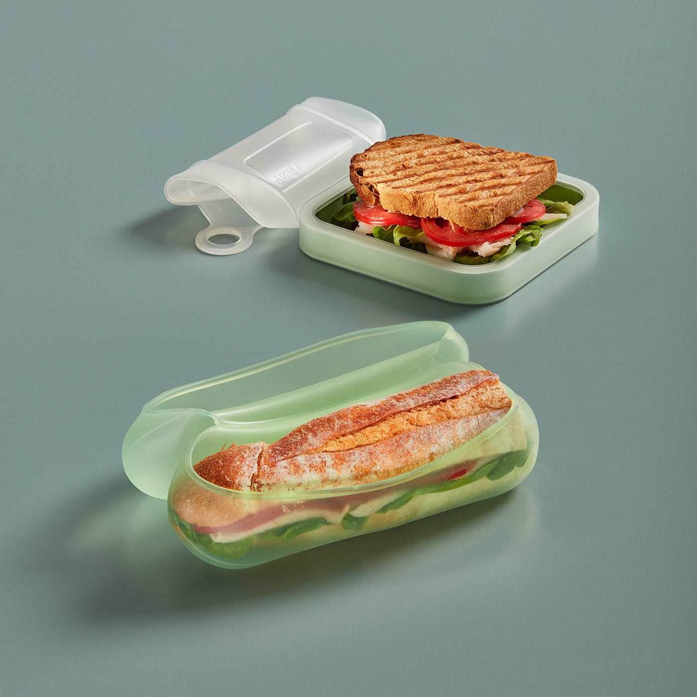 Lekue Reusable Sandwich & Baguette Case, Platinum Silicone, Air Tight, Sandwich