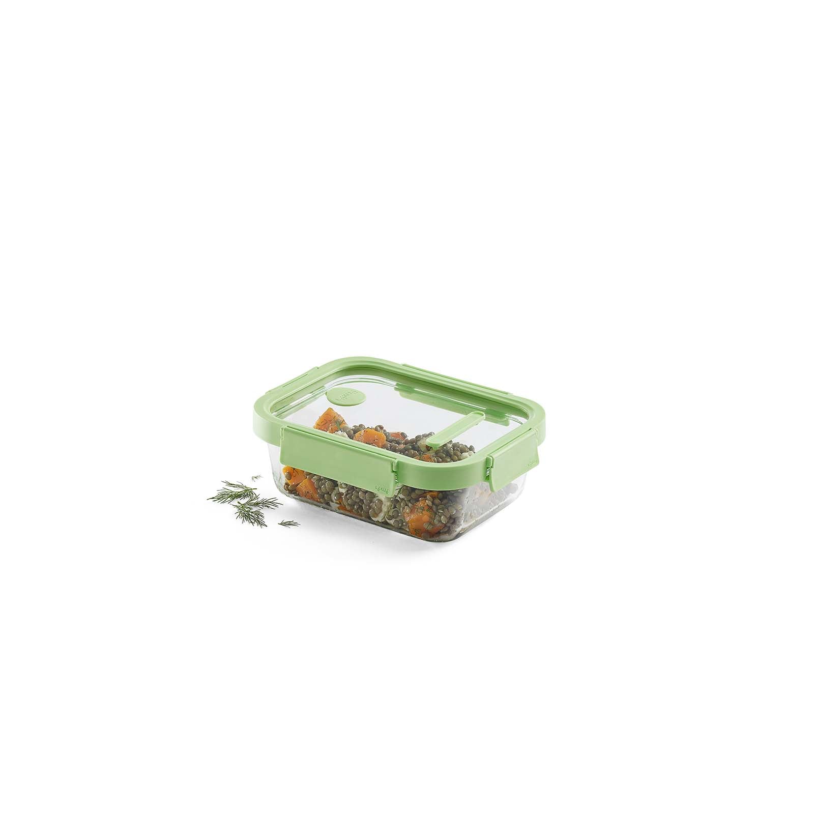 Lekue 100% Airtight Rectangular Glass Food Storage Container, 34 oz