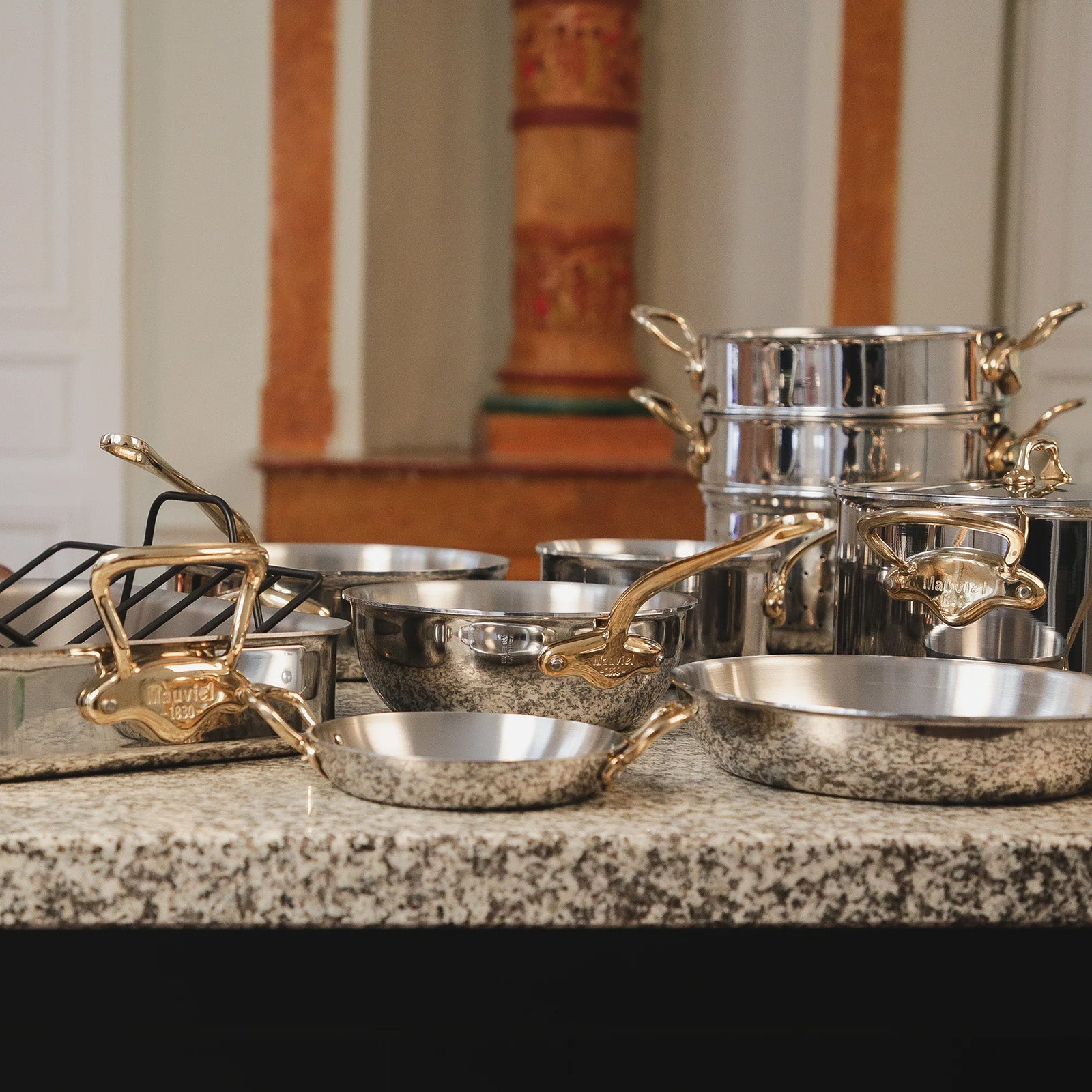 Mauviel M"Cook B 12 Piece Cookware Set with Cast Bronze Handles, Stainless Steel