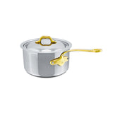 Mauviel M'Cook B 5-Ply Stainless Steel Sauce Pan With Lid and Brass Handle, 1.8-qt