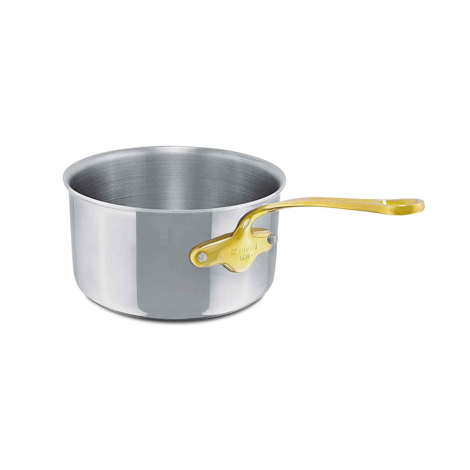 Mauviel M'Cook B 5-Ply Stainless Steel Sauce Pan With Lid and Brass Handle, 1.8-qt