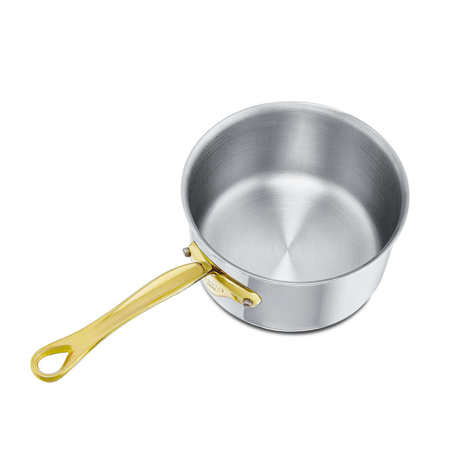 Mauviel M'Cook B 5-Ply Stainless Steel Sauce Pan With Lid and Brass Handle, 1.8-qt
