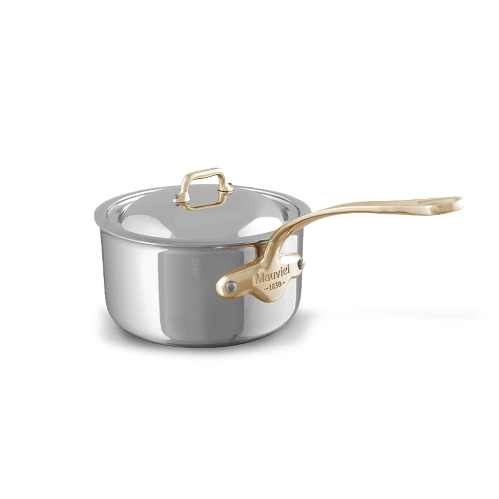 Mauviel M'Cook B 5-Ply Stainless Steel Sauce Pan With Lid and Brass Handle, 1.8-qt