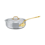 Mauviel M'Cook B 5-Ply Stainless Steel Saute Pan With Lid and Brass Handle, 3.2-qt