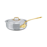 Mauviel M'Cook B 5-Ply Stainless Steel Saute Pan With Lid and Brass Handle, 3.2-qt
