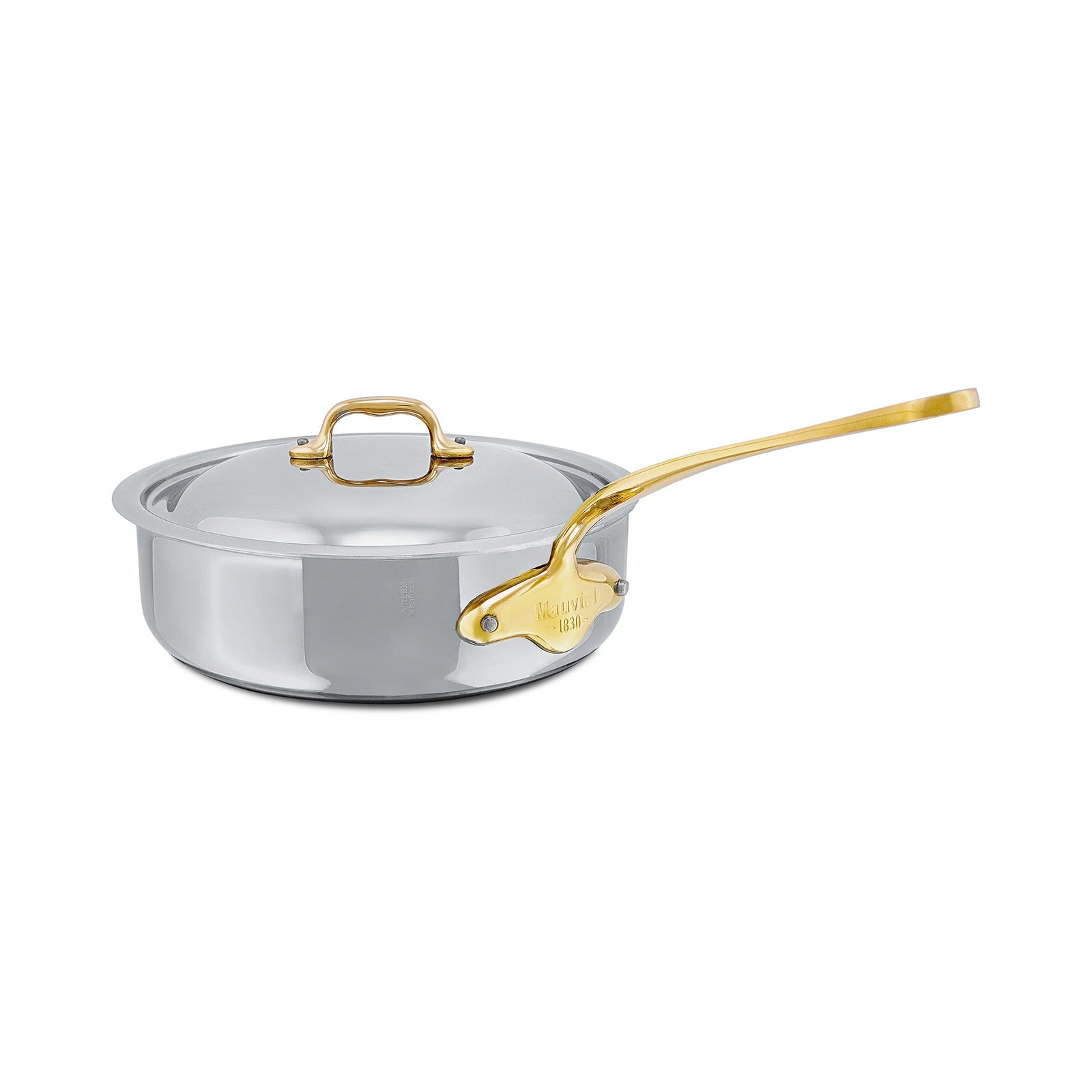 Mauviel M'Cook B 5-Ply Stainless Steel Saute Pan With Lid and Brass Handle, 3.2-qt