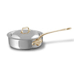Mauviel M'Cook B 5-Ply Stainless Steel Saute Pan With Lid and Brass Handle, 3.2-qt