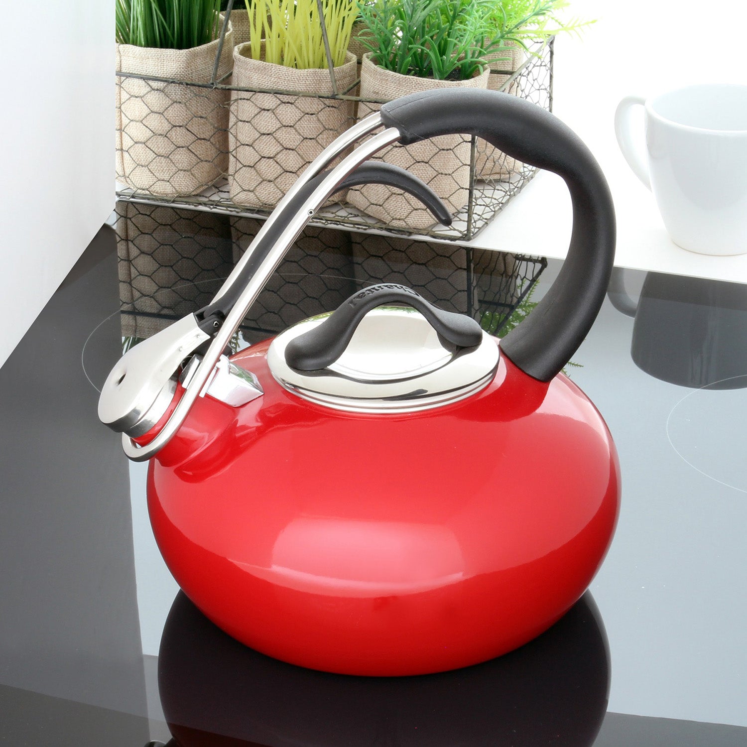 Chantal 1.8-Quart Classic Enamel-on-Steel Loop Teakettle, Chili Red