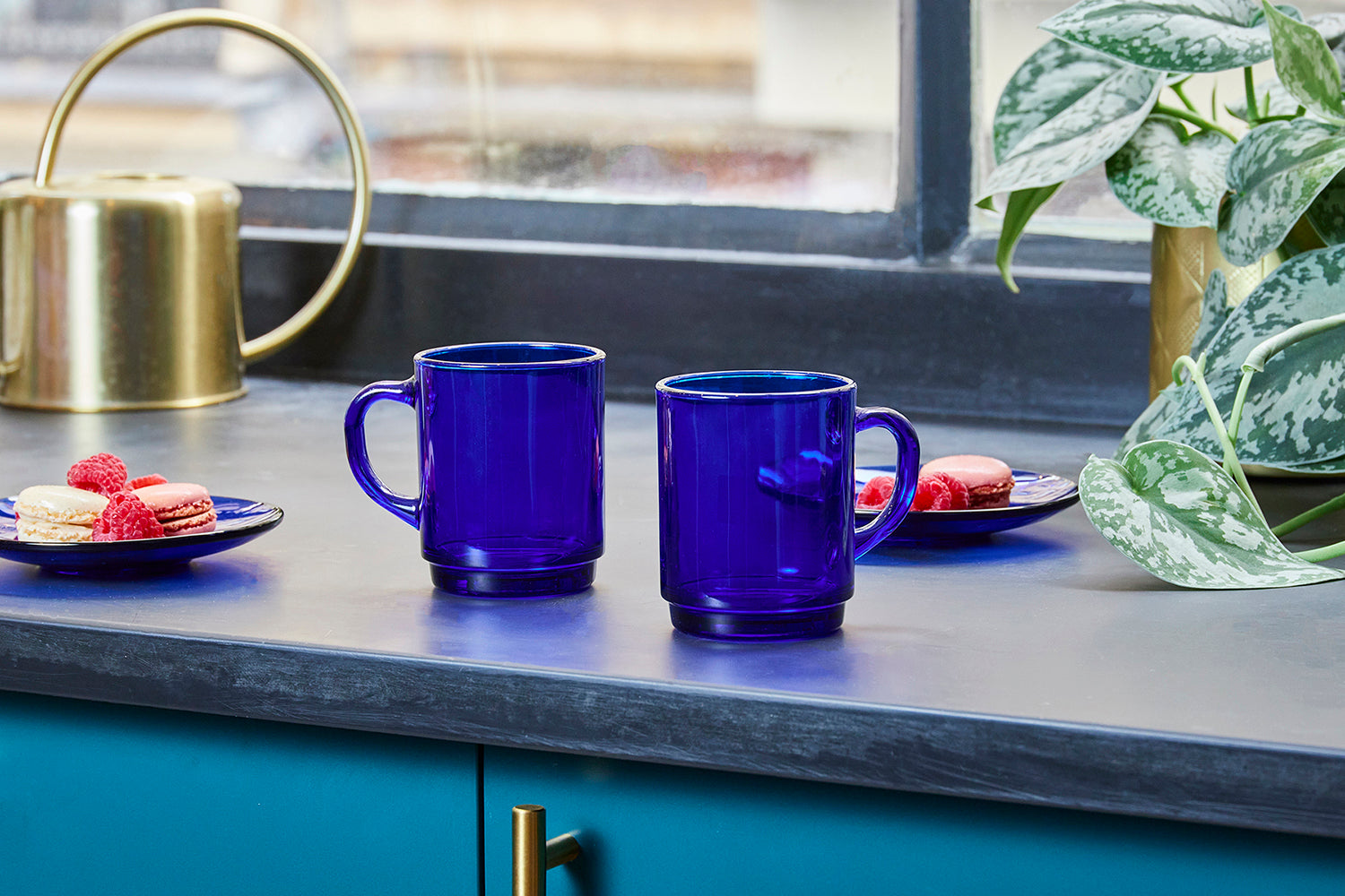 Duralex Versailles 8.75 oz Mugs for Hot or Cold Beverages, Set of 6, Sapphire