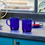 Duralex Versailles 8.75 oz Mugs for Hot or Cold Beverages, Set of 6, Sapphire