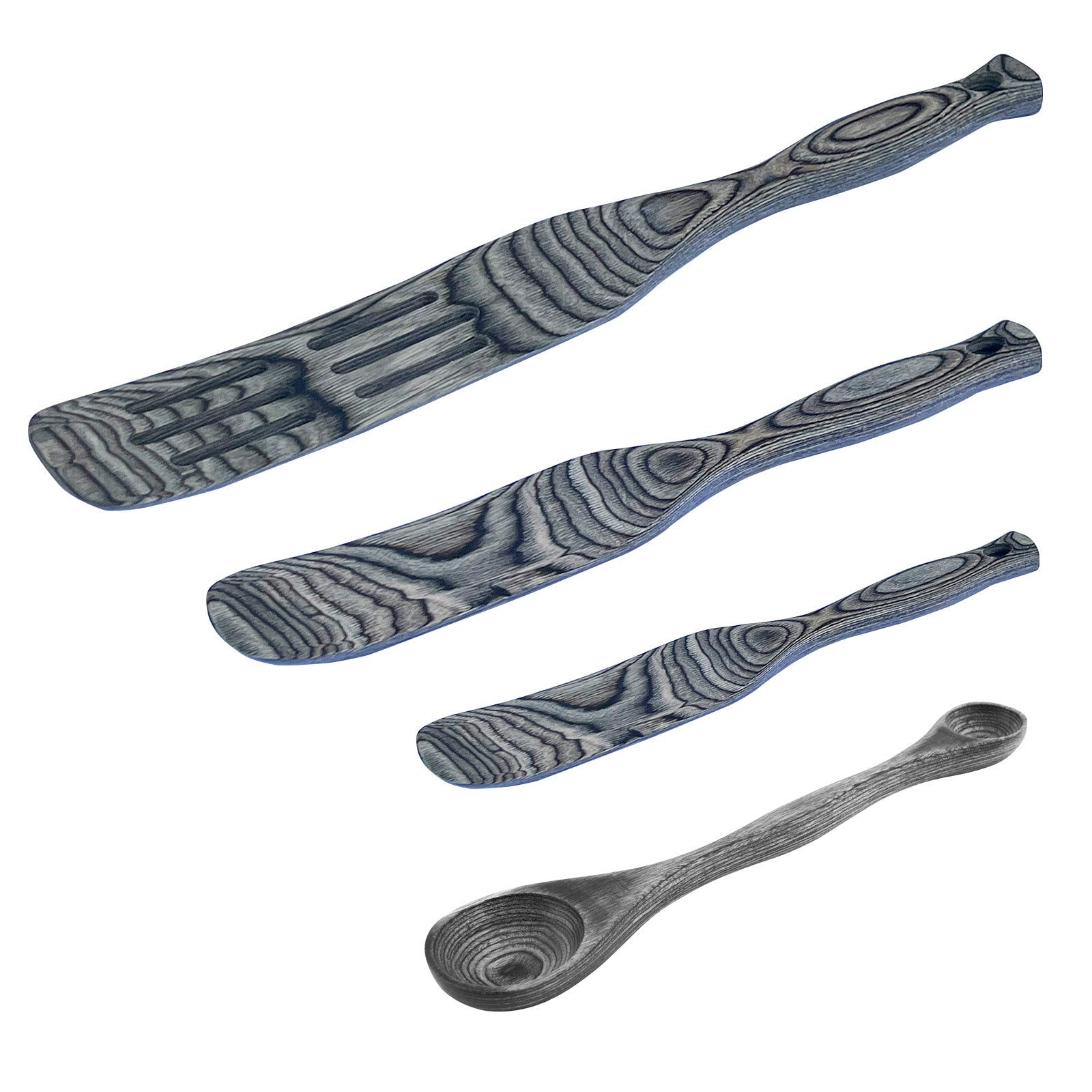 Island Bamboo 4-Piece Black Pakkawood Spurtle Set with Measuring Spoon