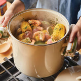 Rachael Ray 12-Quart Induction Enamel Stockpot with Lid, Almond