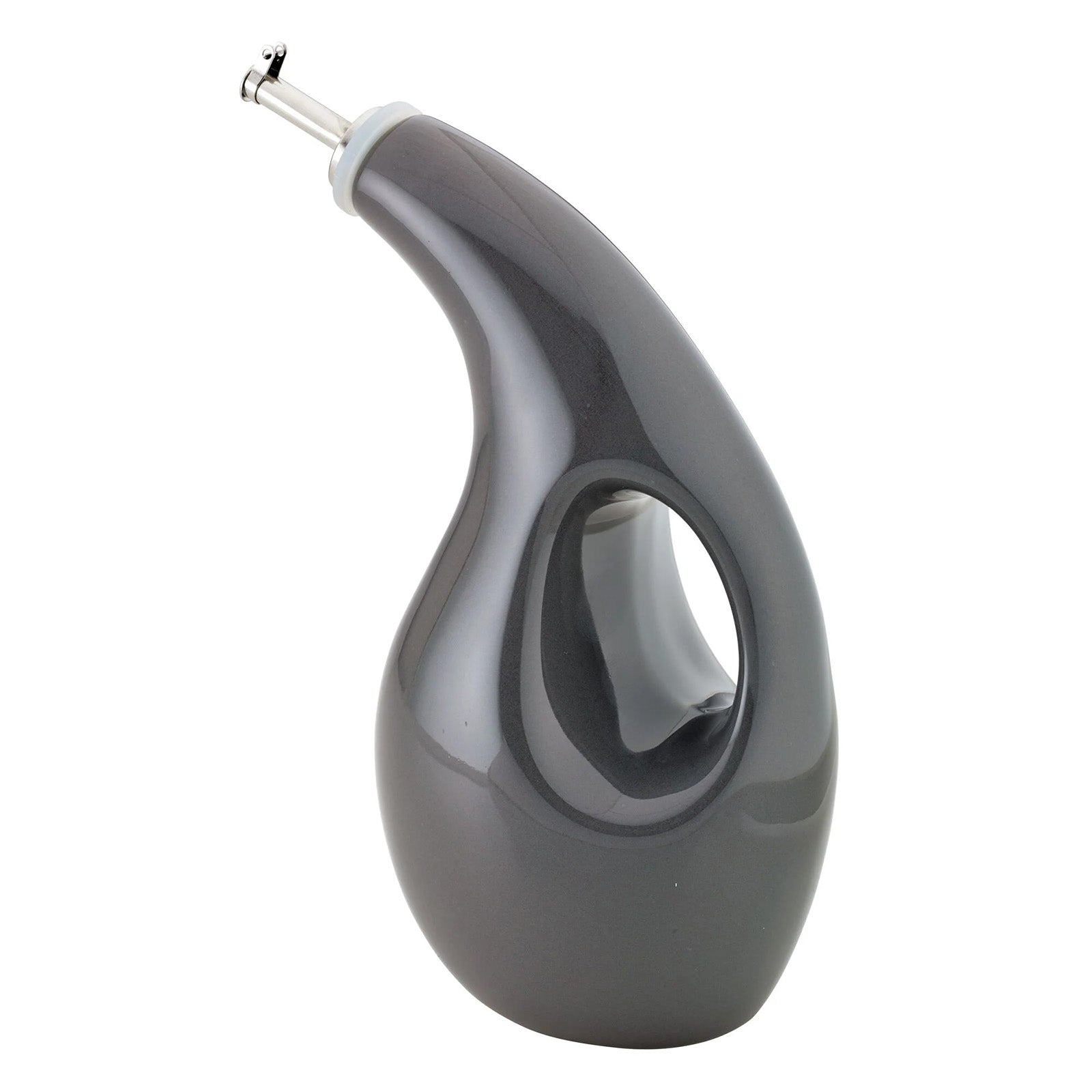 Rachael Ray Glazed Ceramic EVOO Olive Oil Bottle Dispenser with Spout, Gray