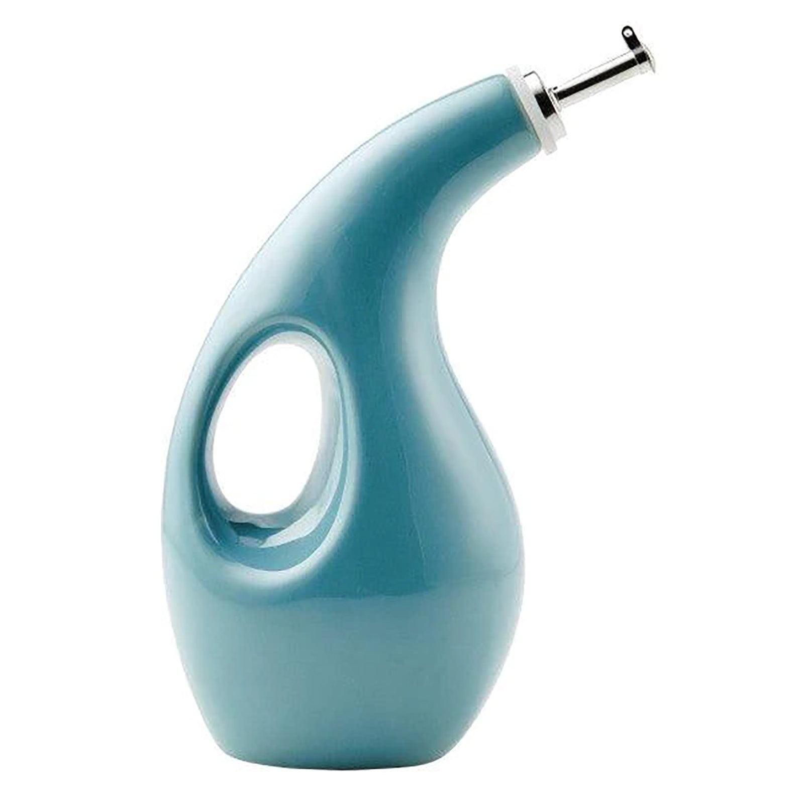 Rachael Ray Glazed Ceramic EVOO Olive Oil Bottle Dispenser with Spout, Agave Blue