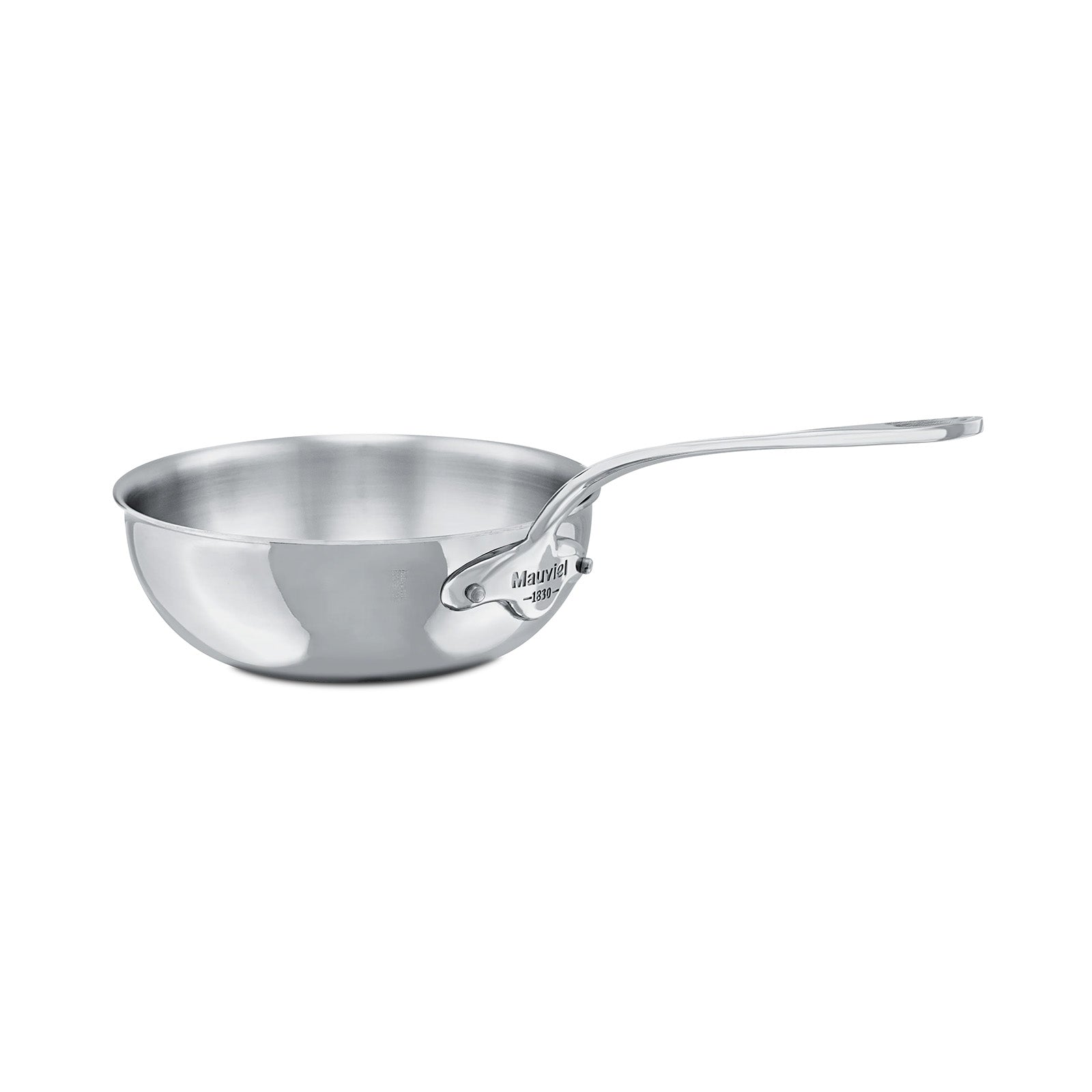 Mauviel M'Cook 2.1 qt. Stainless Steel Curved Splayed Saute Pan with Lid