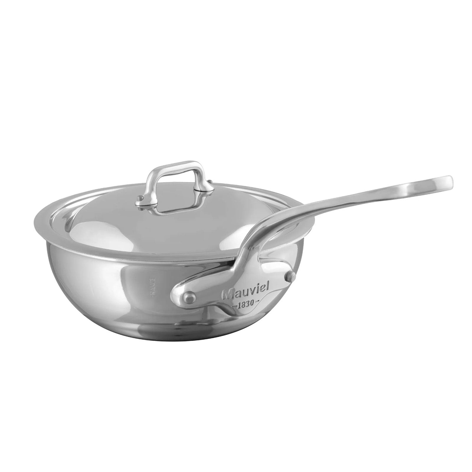 Mauviel M'Cook 2.1 qt. Stainless Steel Curved Splayed Saute Pan with Lid
