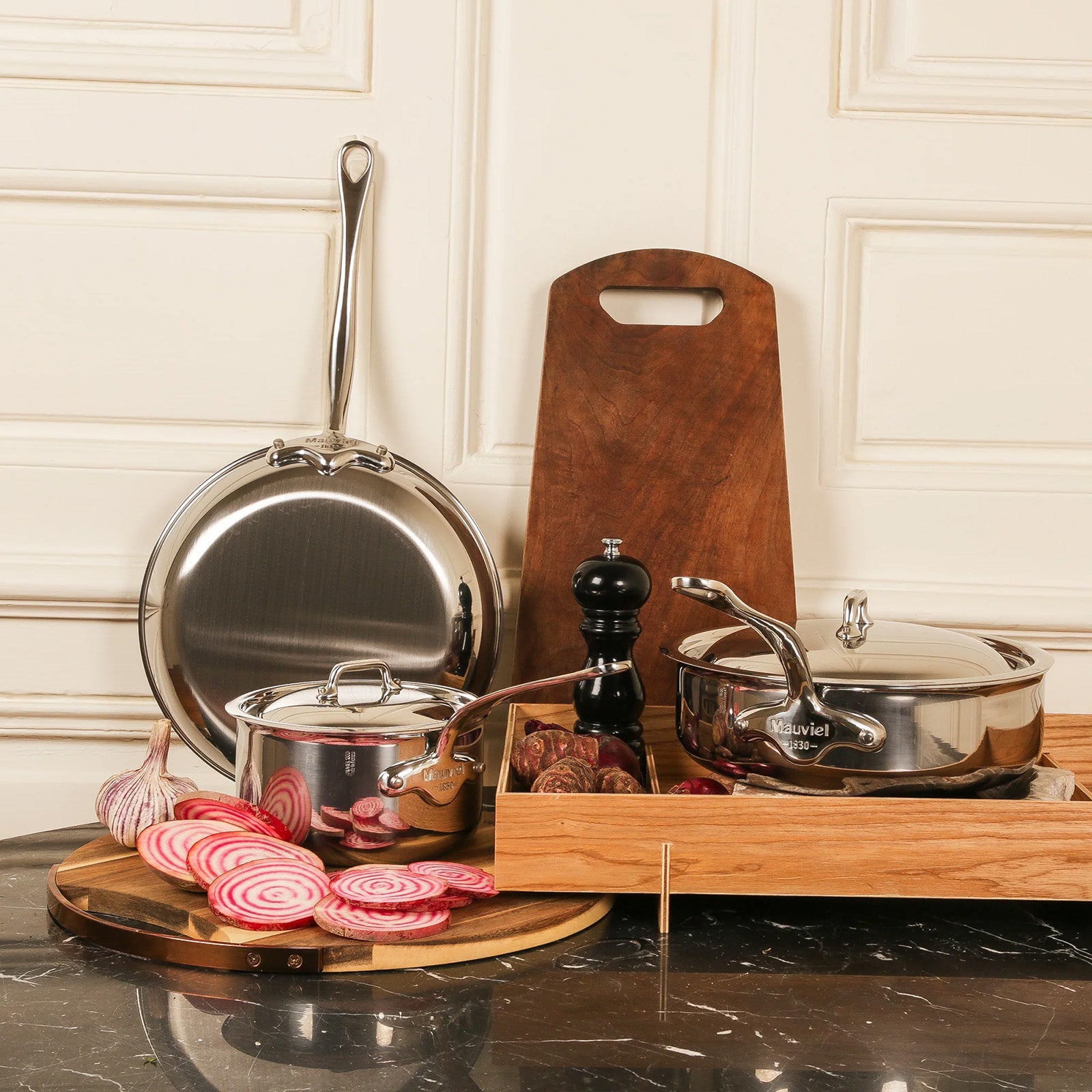 Mauviel M'Cook 5-Ply Stainless Steel Roasting Pan With Rack and Cast Stainless Steel Handles, 15.7 x 11.8-in