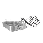Mauviel M'Cook 5-Ply Stainless Steel Roasting Pan With Rack and Cast Stainless Steel Handles, 15.7 x 11.8-in