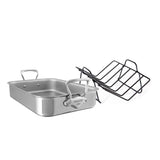 Mauviel M'Cook 5-Ply Stainless Steel Roasting Pan With Rack and Cast Stainless Steel Handles, 15.7 x 11.8-in