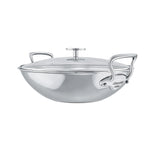 Mauviel M'Cook Stainless Steel Wok with Glass Lid & Cast Handles, 12.6 Inch