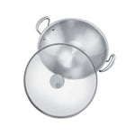 Mauviel M'Cook Stainless Steel Wok with Glass Lid & Cast Handles, 12.6 Inch