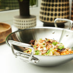 Mauviel M'Cook Stainless Steel Wok with Glass Lid & Cast Handles, 12.6 Inch