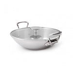 Mauviel M'Cook Stainless Steel Wok with Glass Lid & Cast Handles, 12.6 Inch