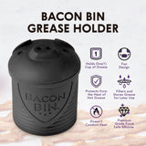 Talisman Designs Bacon Bin Silicone Grease Container with Strainer, 1 cup, Black