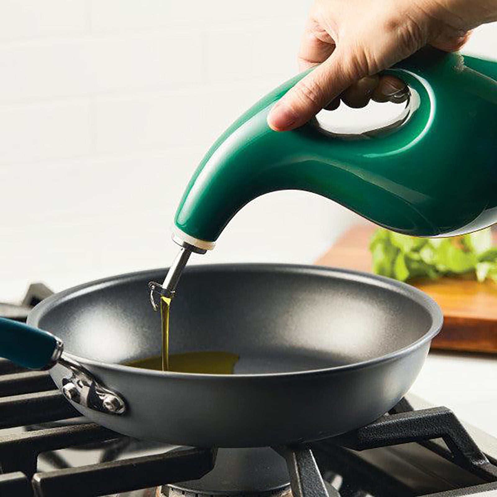 Rachael Ray Glazed Ceramic EVOO Olive Oil Bottle Dispenser with Spout, Fennel
