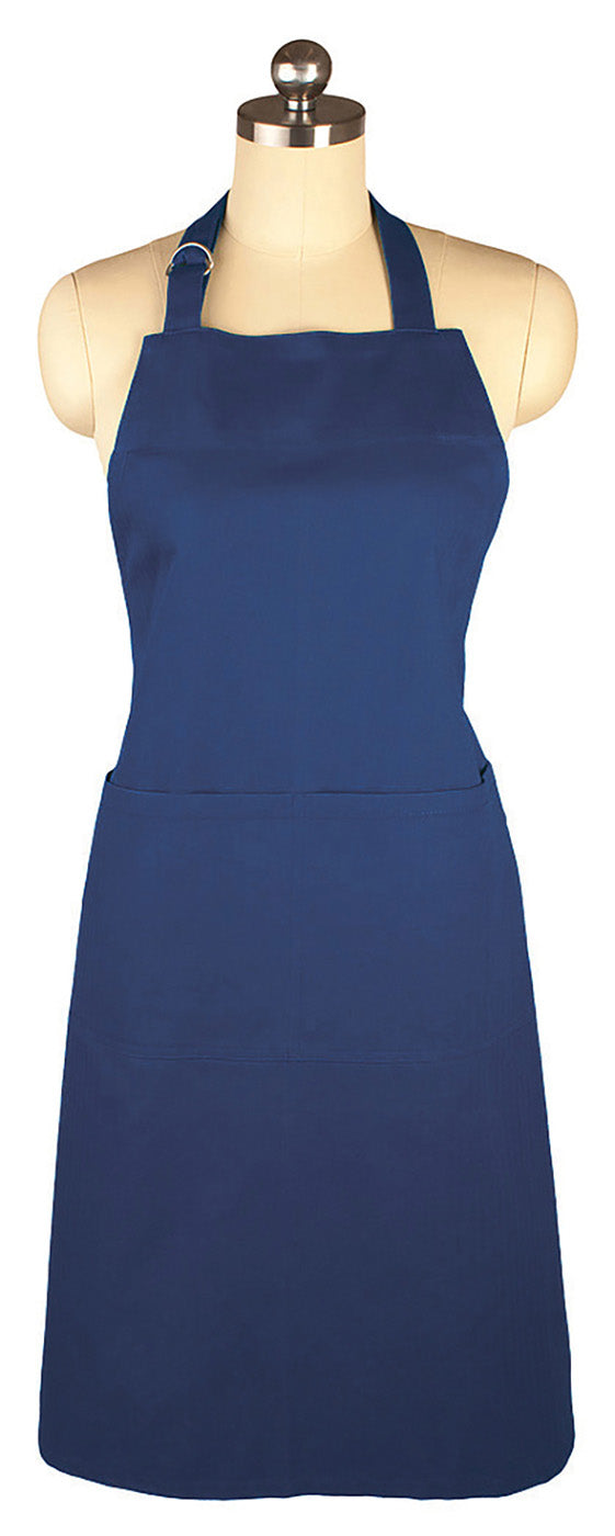 MU Kitchen Adjustable Cotton Herringbone Weave Apron, 35-Inches, Ink Blue