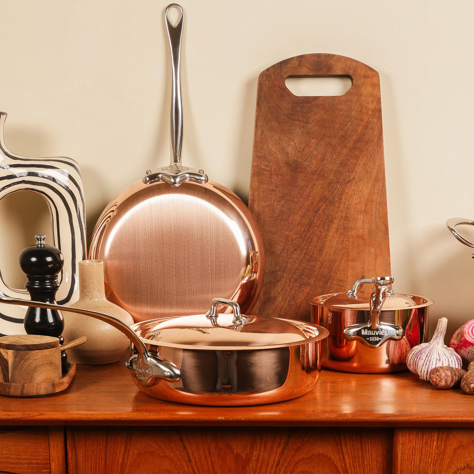 Mauviel M'3 S 1.8-Quart Copper Sauce Pan With Lid, Cast Stainless Steel Handle