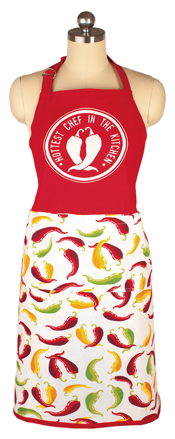 MU Kitchen Adjustable Cotton Designer Apron, 35-Inches, Chili Peppers