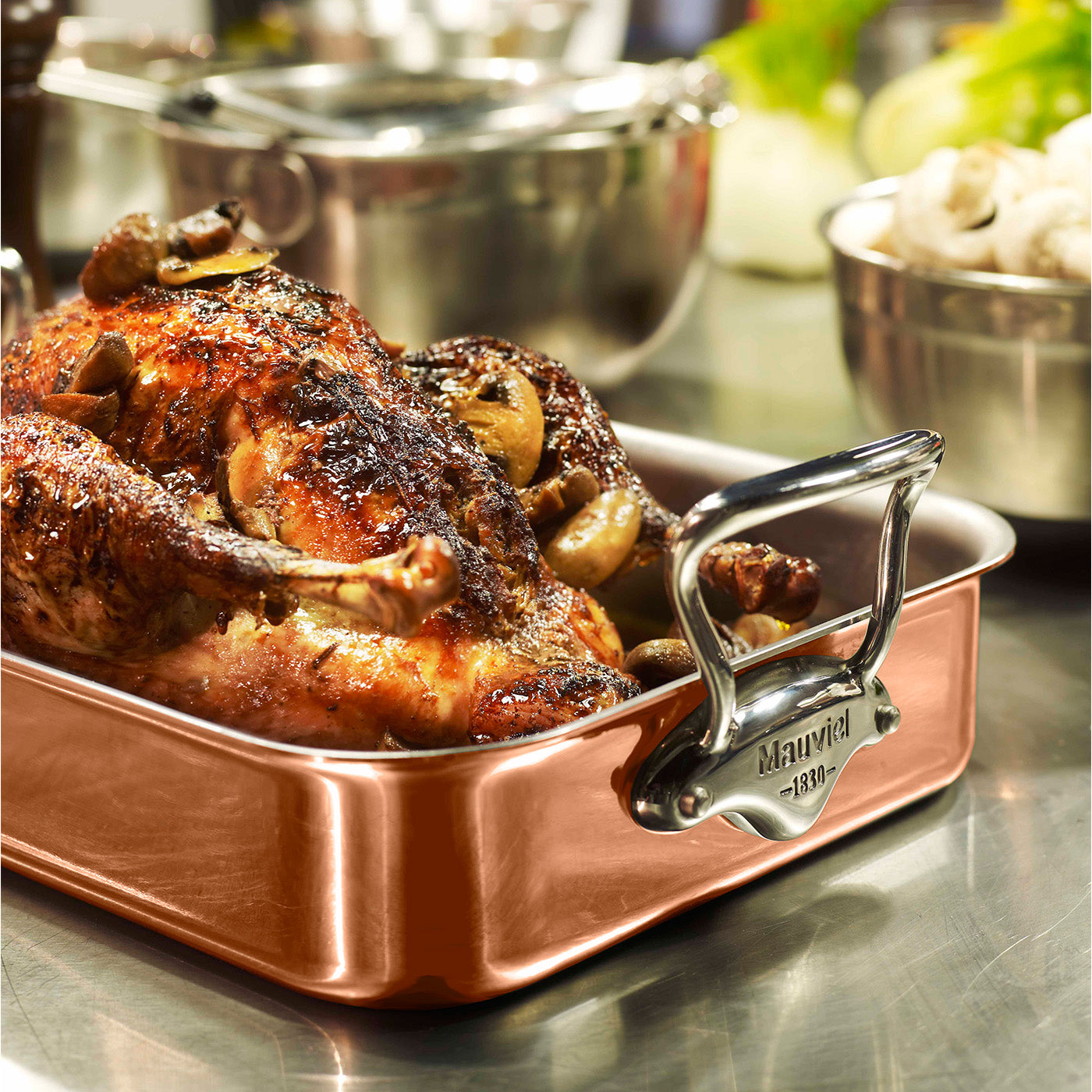 Mauviel M'150s Copper Tri-Ply Roasting Pan with Rack, 15.7 x 11.8-Inch