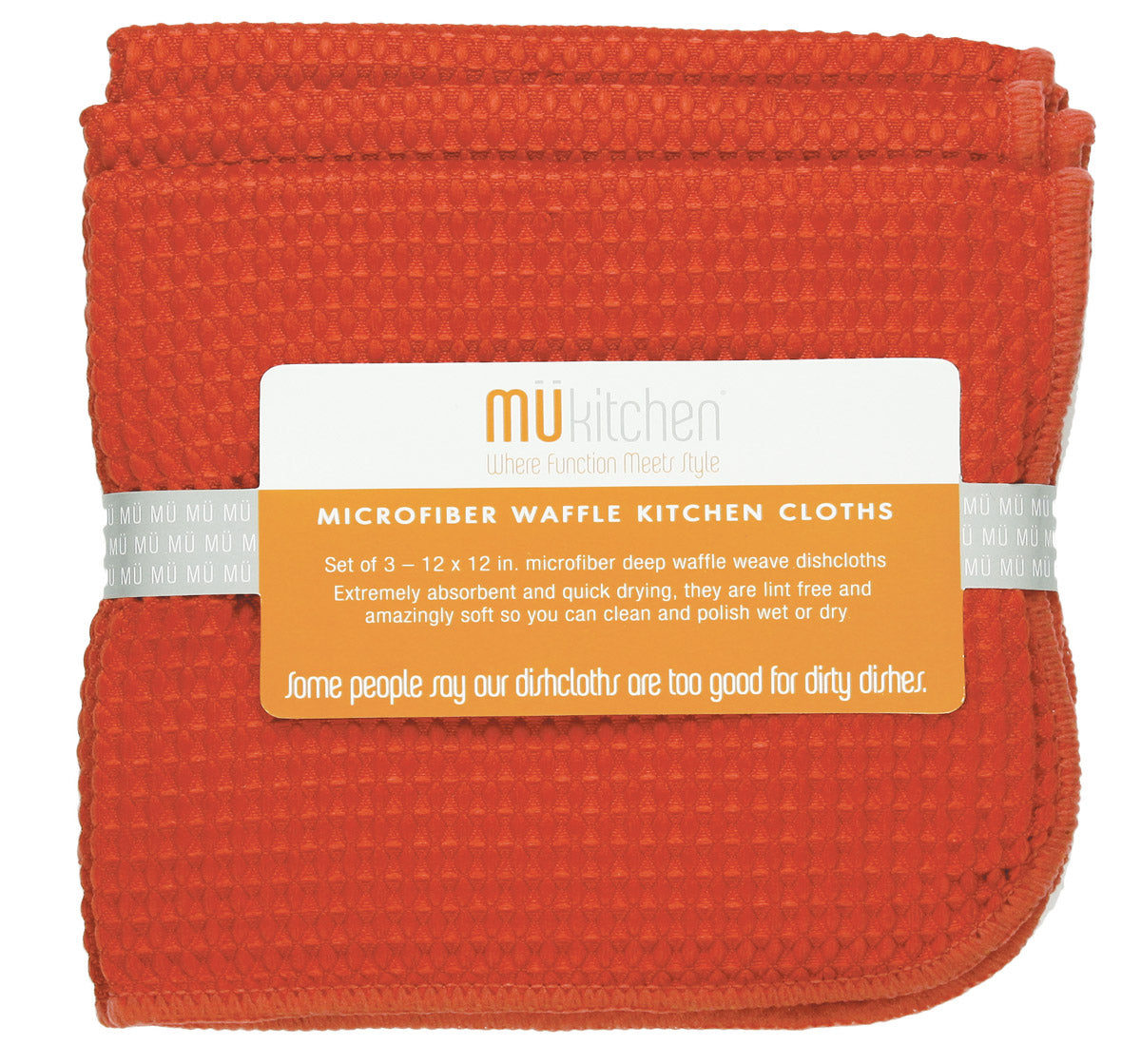 MU Kitchen 12" x 12" Waffle Microfiber Dish Cloth Set Of 3, Coral