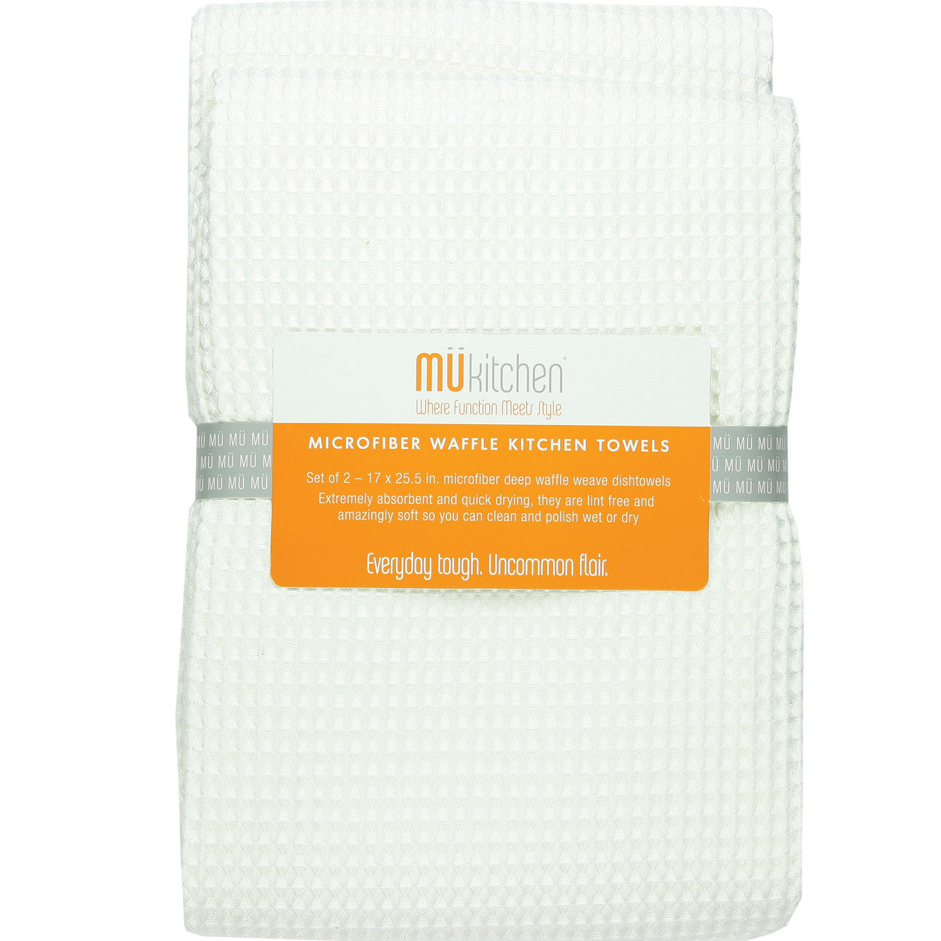 MU Kitchen 17-Inch x 25-Inch Waffle Microfiber Dishtowel, Set Of 2, White