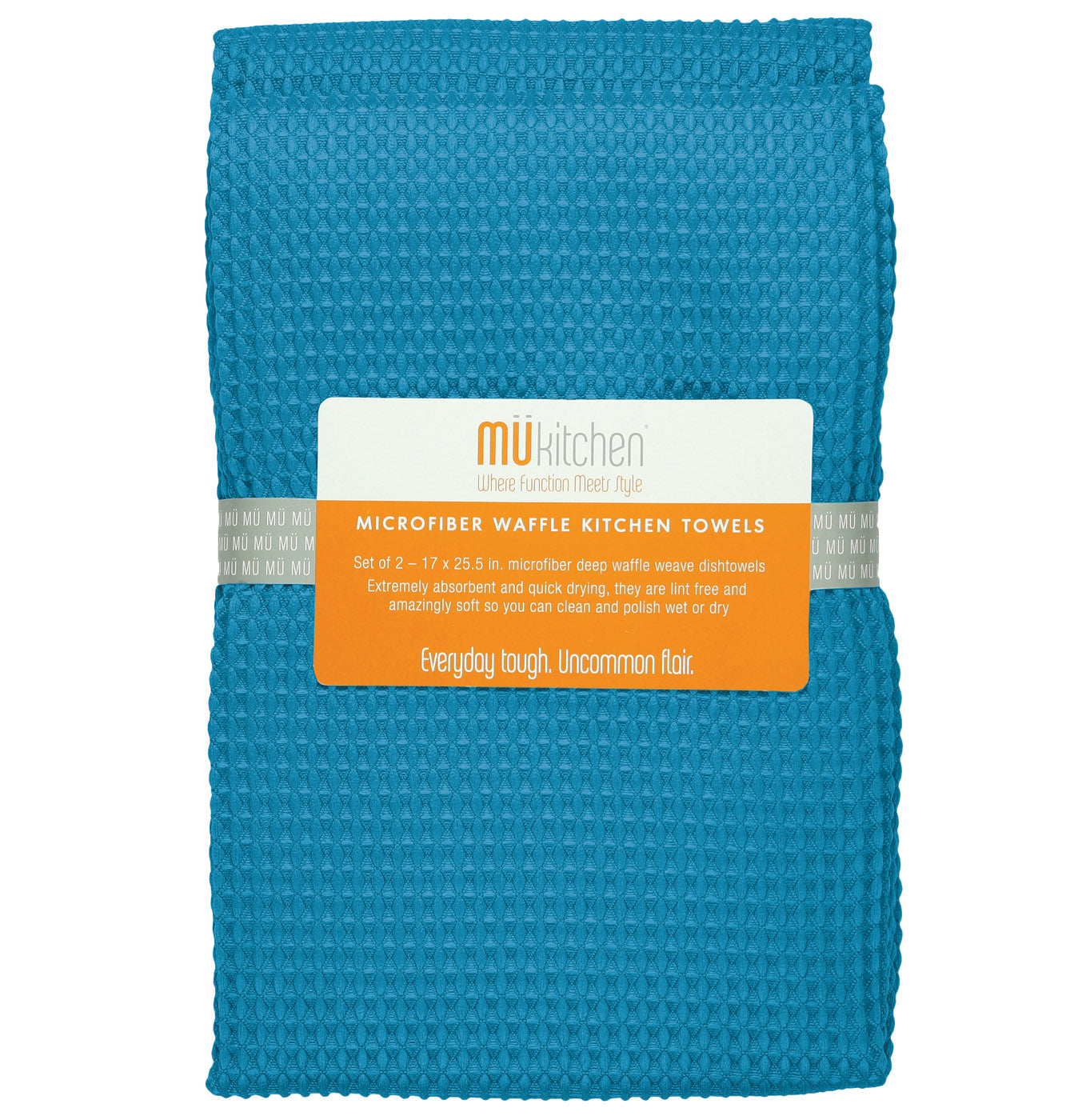 MU Kitchen 17-Inch x 25-Inch Waffle Microfiber Dishtowel, Set Of 2, Sea Blue
