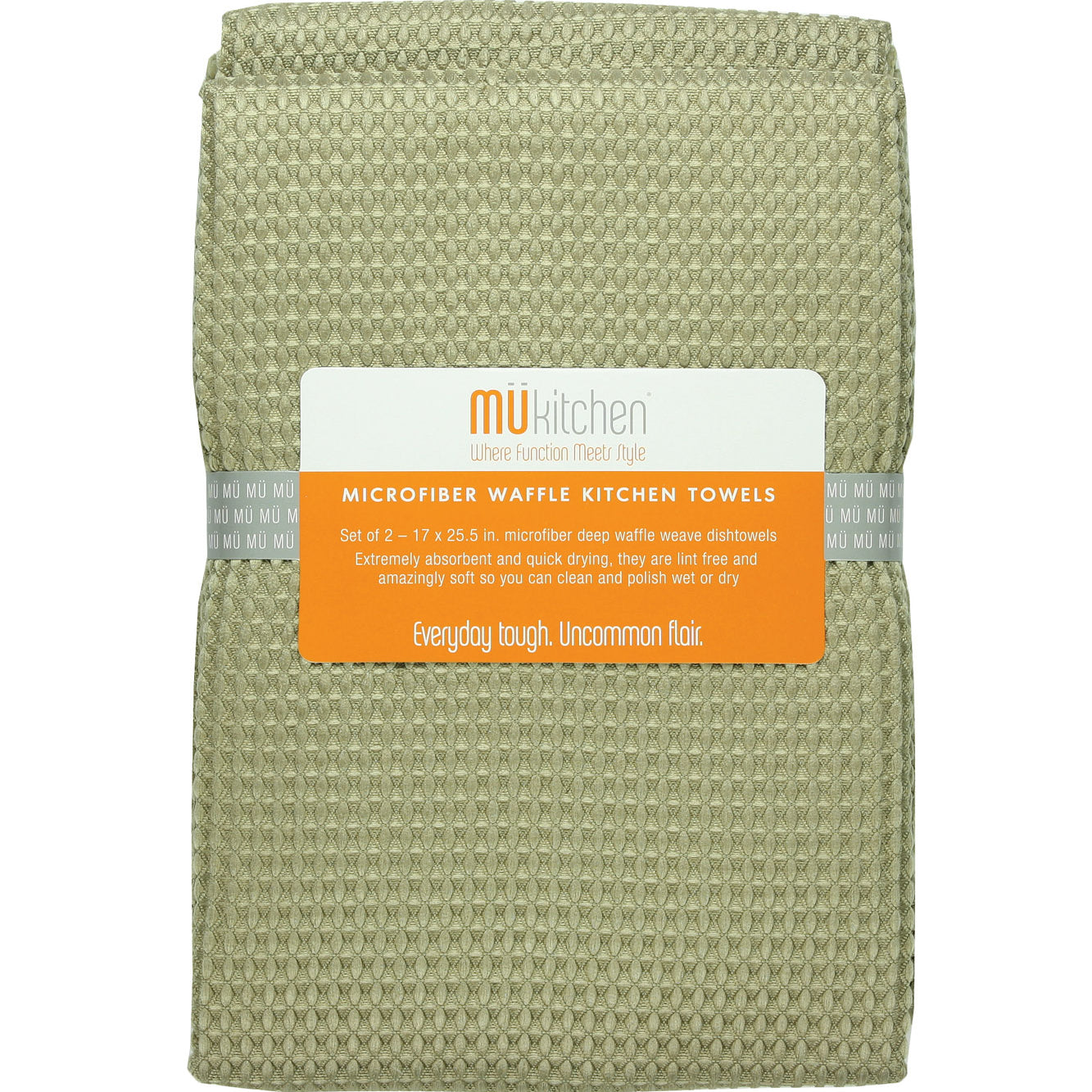 MU Kitchen 17-Inch x 25-Inch Waffle Microfiber Dishtowel, Set Of 2, Pebble