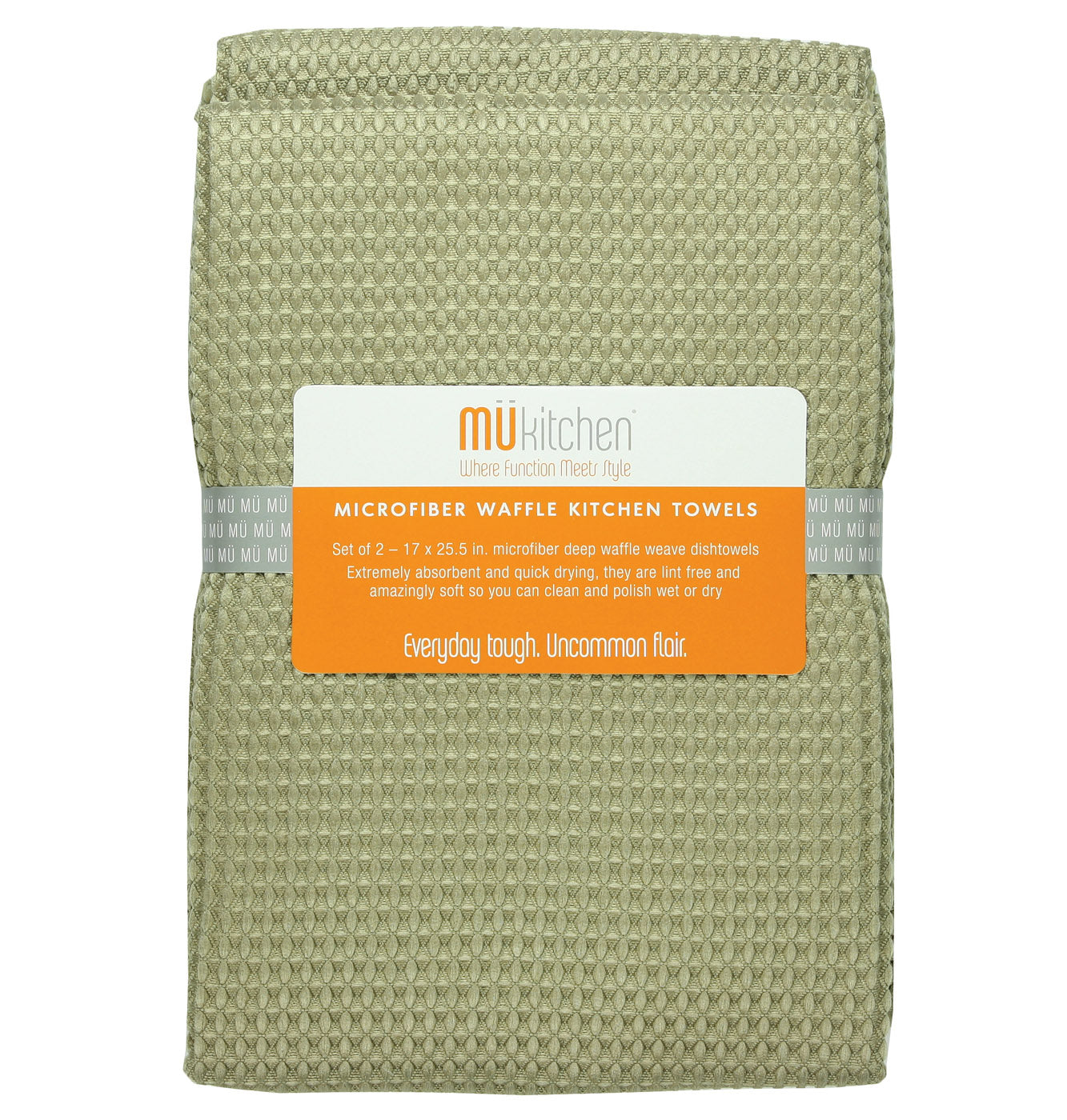 MU Kitchen 17-Inch x 25-Inch Waffle Microfiber Dishtowel, Set Of 2, Pebble