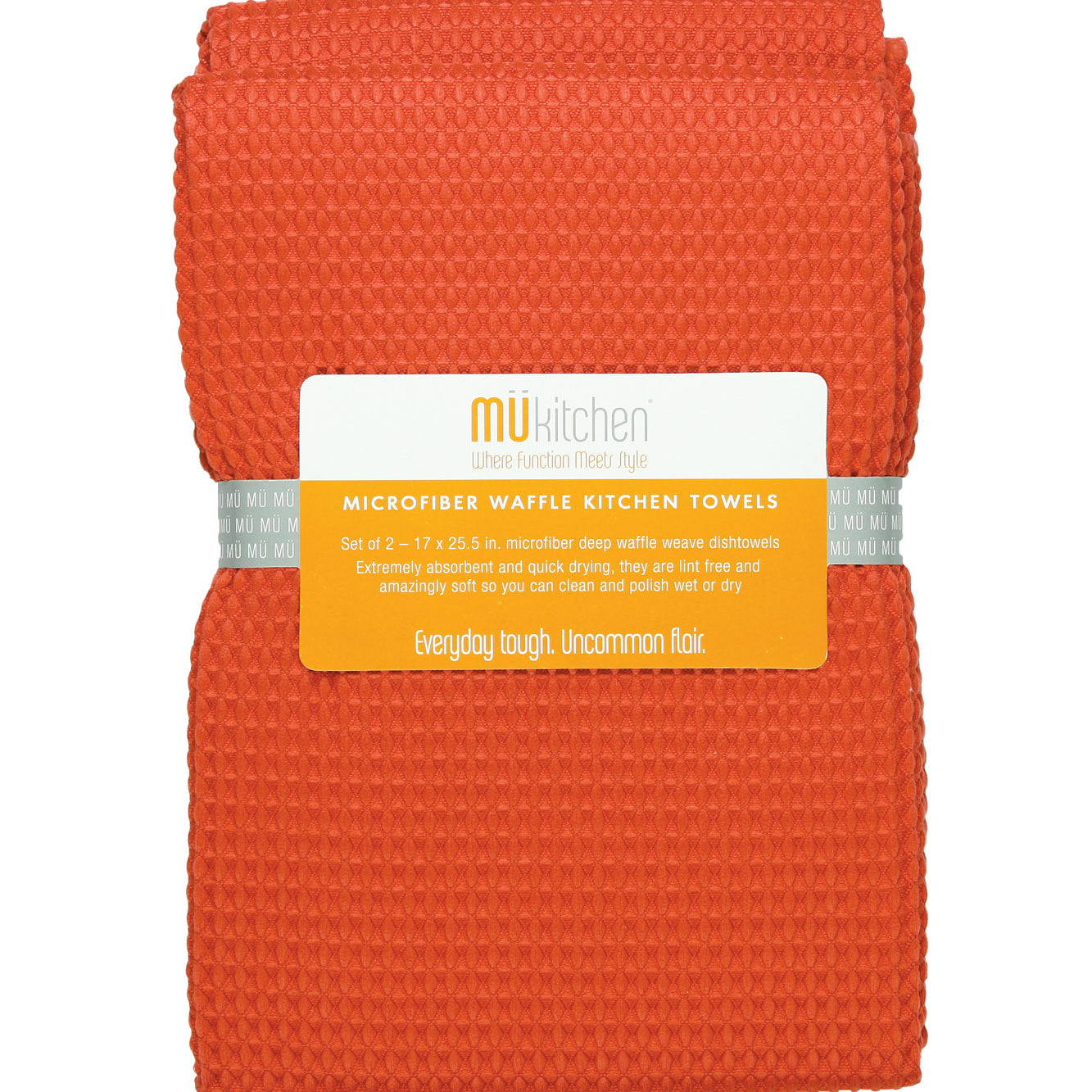 MU Kitchen 17-Inch x 25-Inch Waffle Microfiber Dishtowel, Set Of 2, Coral