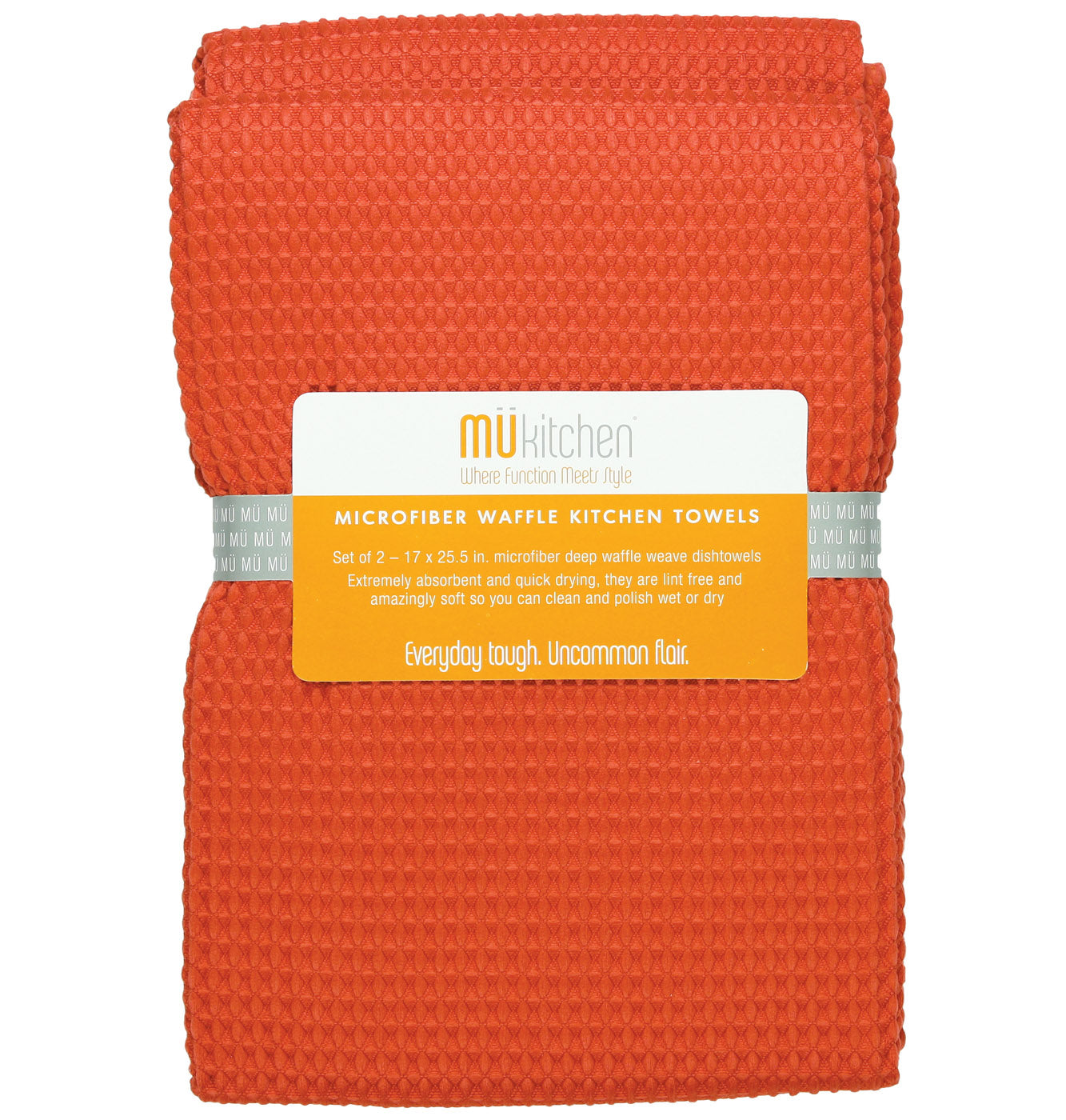 MU Kitchen 17-Inch x 25-Inch Waffle Microfiber Dishtowel, Set Of 2, Coral
