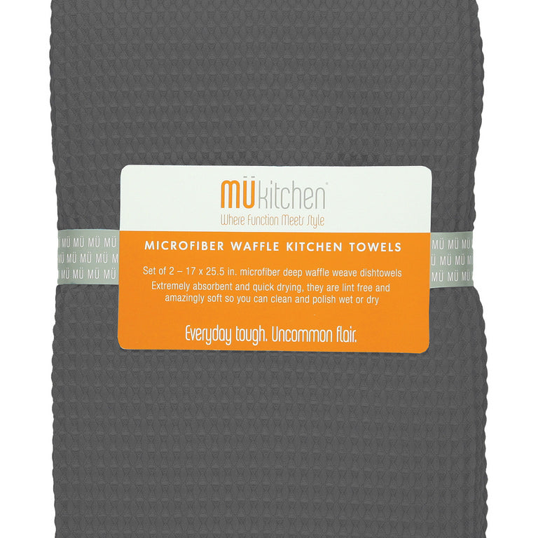 MU Kitchen 17-Inch x 25-Inch Waffle Microfiber Dishtowel, Set Of 2, Cadet Gray