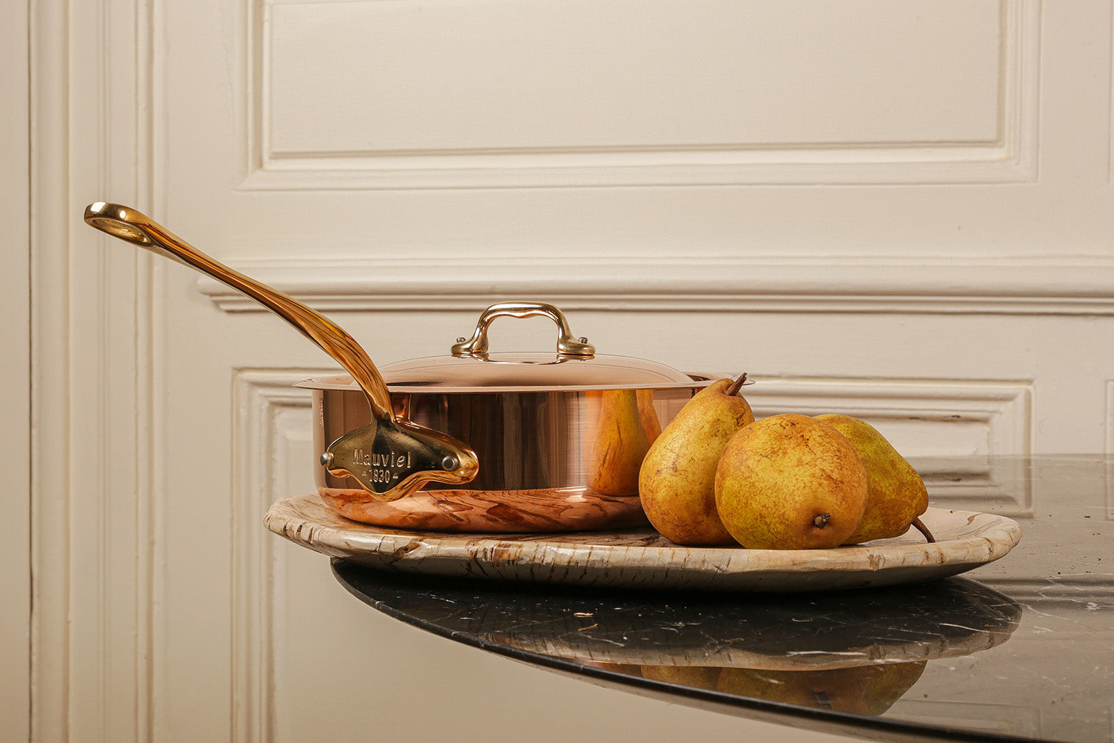 Mauviel M'Heritage 150 B Copper Saute Pan With Lid, Brass Handle, 3.3-Quart
