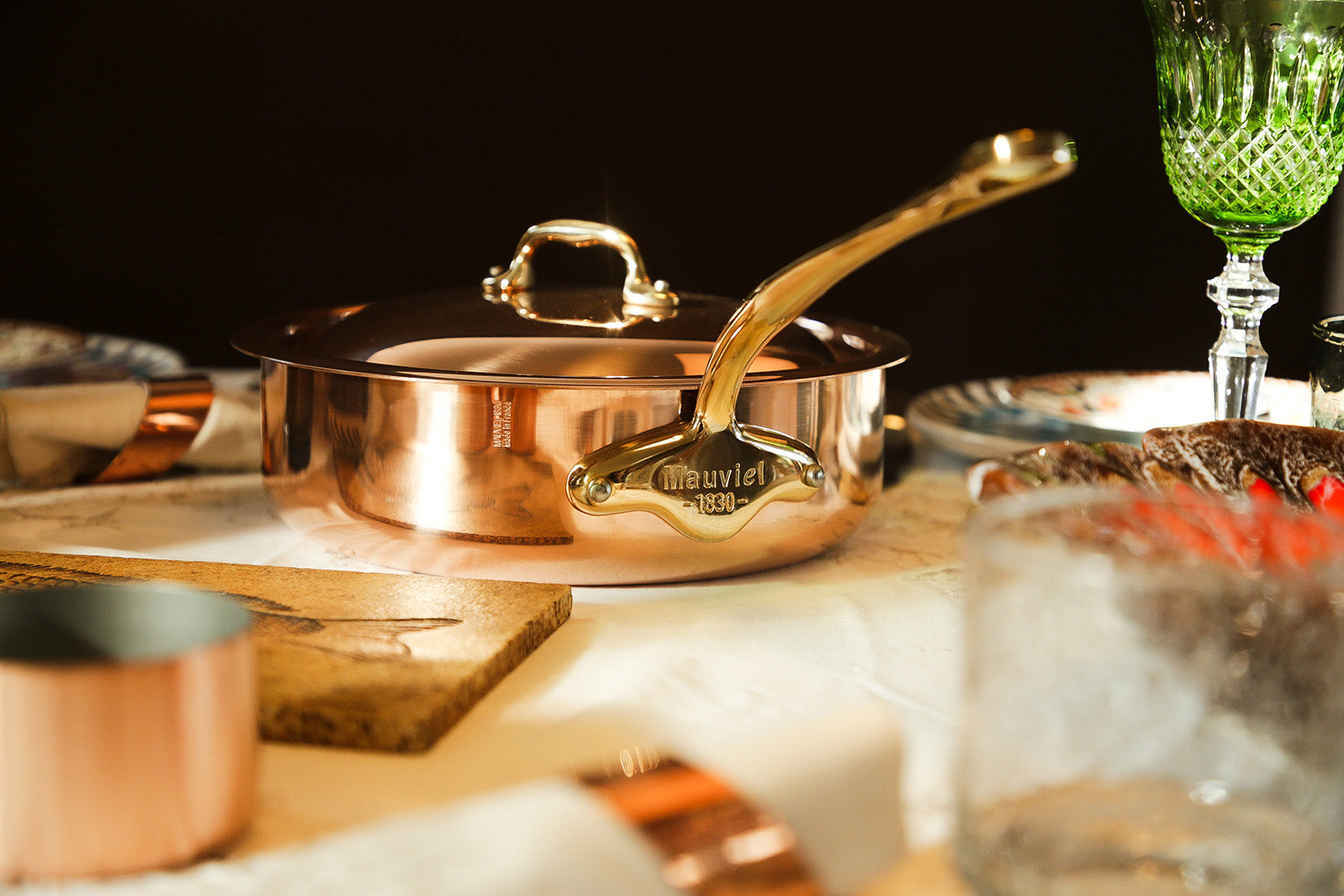 Mauviel M'Heritage 150 B Copper Saute Pan With Lid, Brass Handle, 3.3-Quart