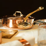 Mauviel M'Heritage 150 B Copper Saute Pan With Lid, Brass Handle, 3.3-Quart