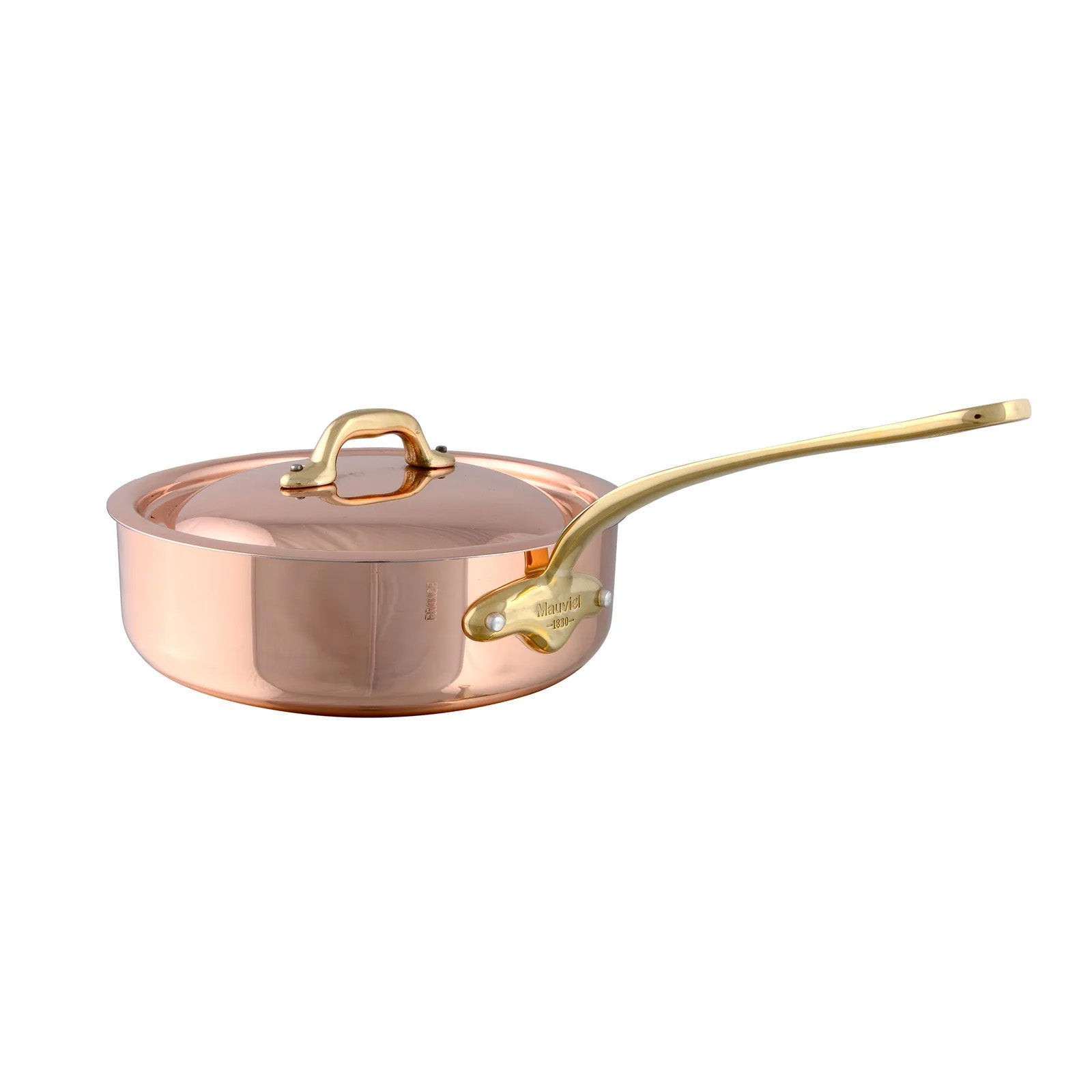 Mauviel M'Heritage 150 B Copper Saute Pan With Lid, Brass Handle, 3.3-Quart