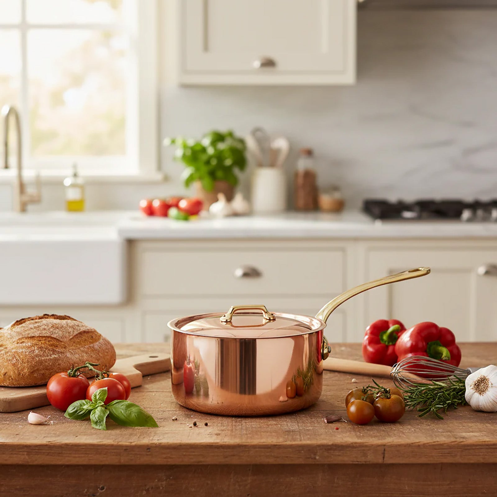Mauviel M'Heritage 200 B 2mm Copper & Stainless Steel Sauce Pan With Lid and Brass Handles, 1.8-qt