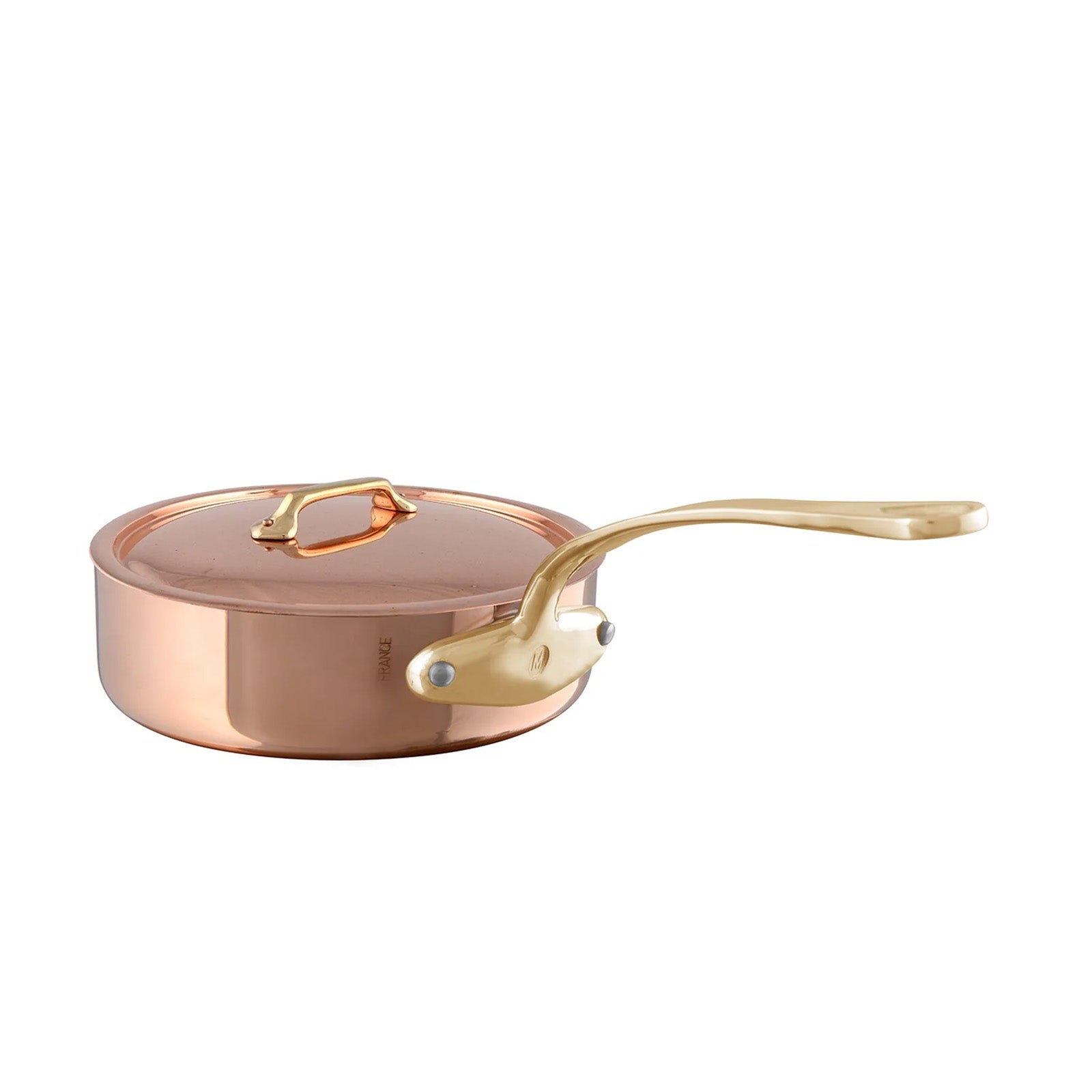 Mauviel M'Heritage M'200 B 3.3 Quart Saute Pan With Lid, Brass Handle