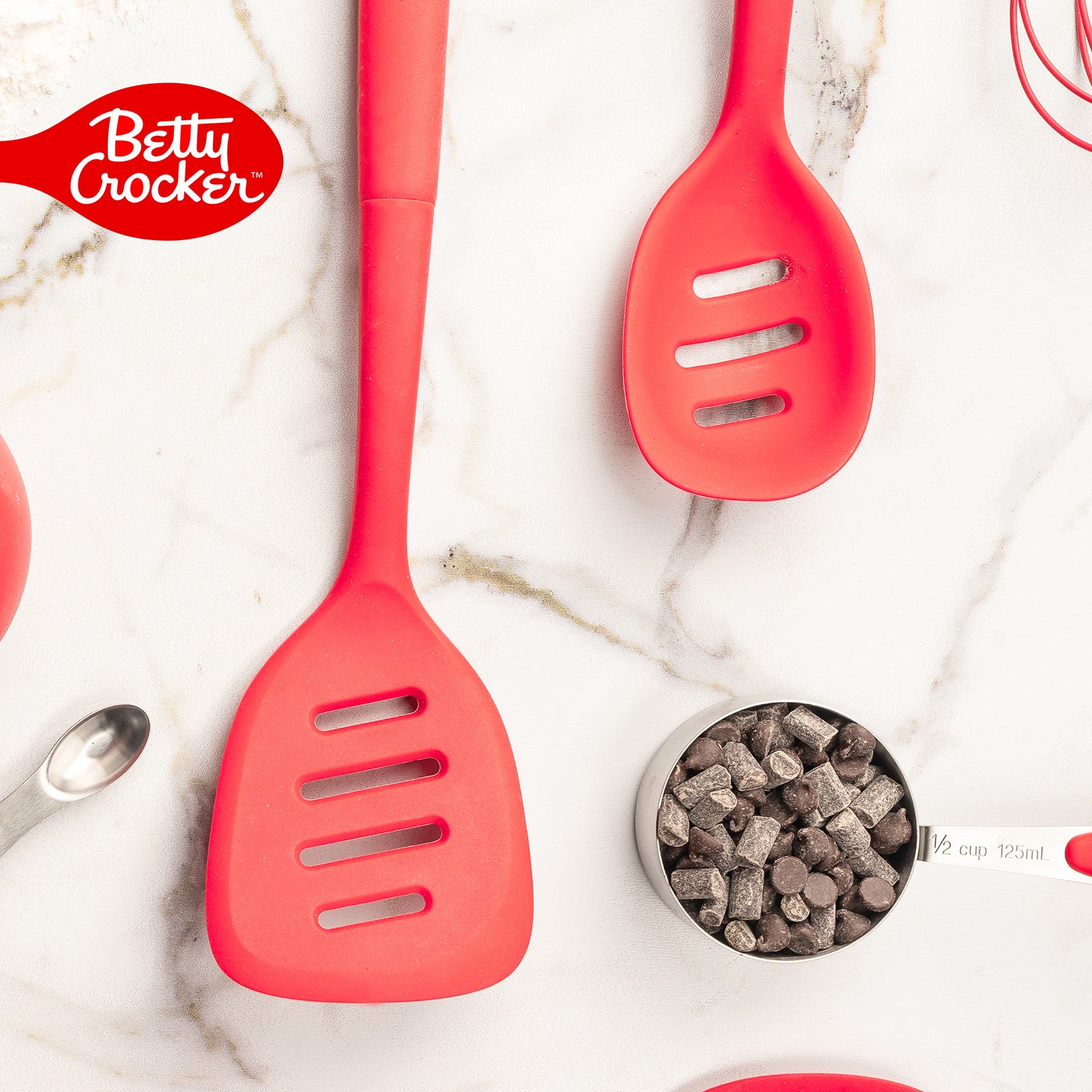 Betty Crocker Silicone 13 Inch Slotted Spoon, Red