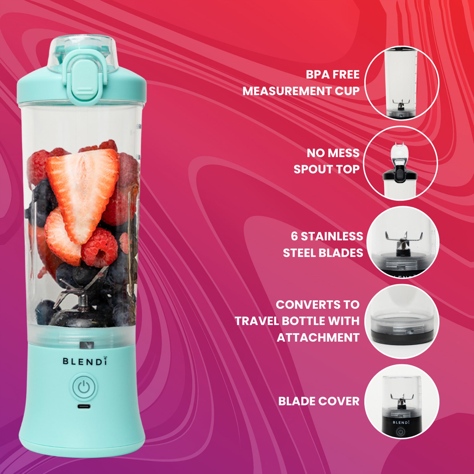 Blendi X 24 oz BPA-Free Rechargable Portable Blender, Mint